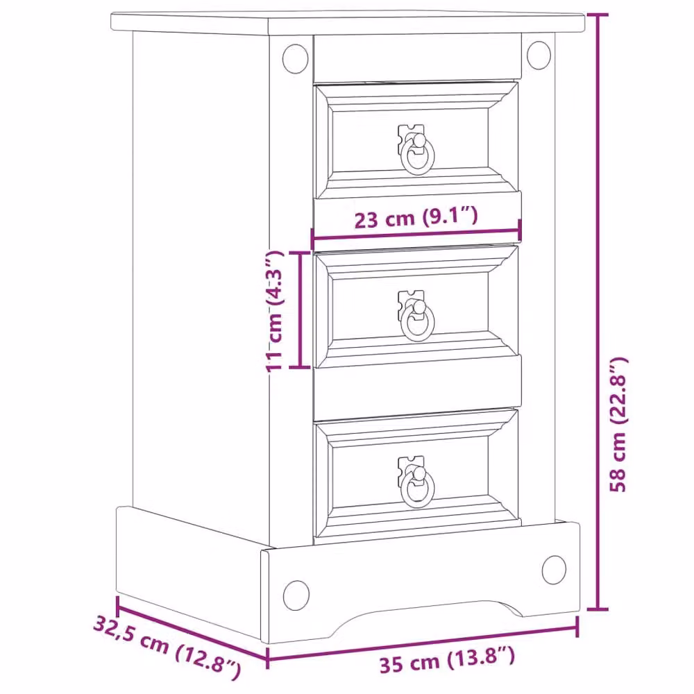 Berkfield Home Corona Bedside Cabinet in Light Tan Solid Pine Wood W/D/H: 35 x 32.5 x 58 cm – 3