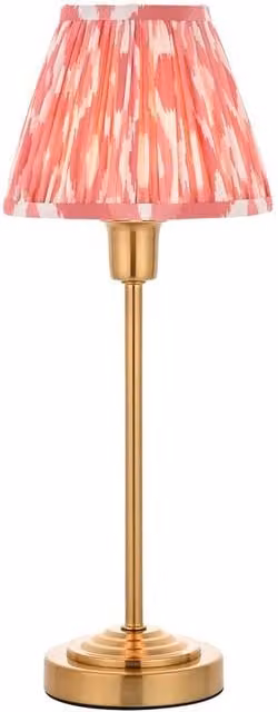 Netlighting Rise Vintage Table Lamp with Pink Multicolour Fabric Ikat Shade and Brass Finish, Shade Diameter: 16 cm, E14 – 1
