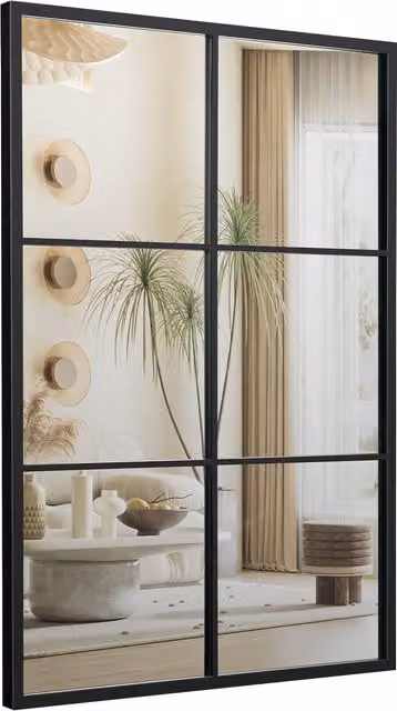 COSTWAY Modern Rectangular Wall Decorative Mirror in Black with Metal and Glass
