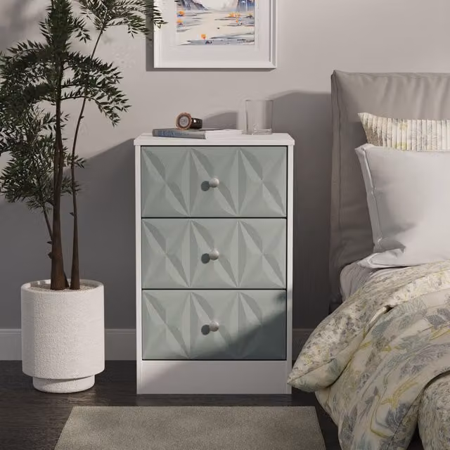 2 U Memphis 3 Drawer Bedside Table in Duck Egg Blue, Small, Ready Assembled – 1
