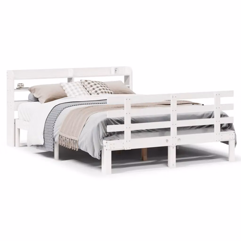 Berkfield Home White Bed Frame with Headboard and Side Compartments, W/D/H: 140 x 200 cm – 2