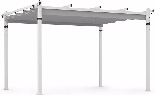 COSTWAY Modern Outdoor Pergola with Retractable Grey Polyester Canopy and Aluminium Frame