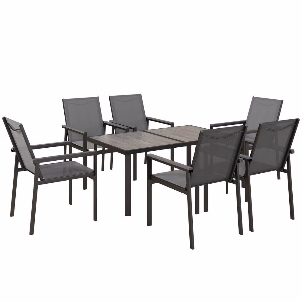 STILVORA 7-Piece Modern Dining Set with Grey Tempered Glass and Metal Top – 3