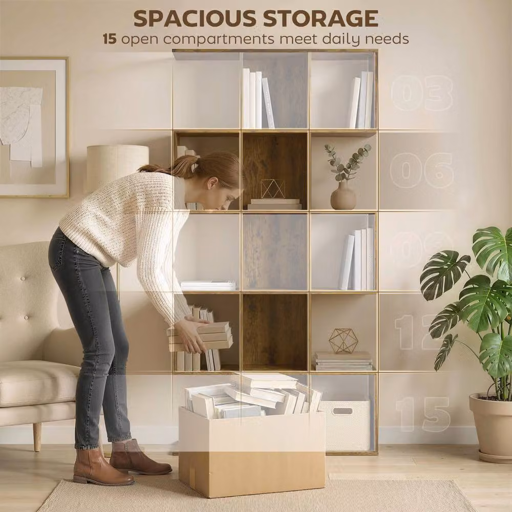 HOMCOM 5-Tier Geometric S-Shaped Bookshelf in Brown – 4