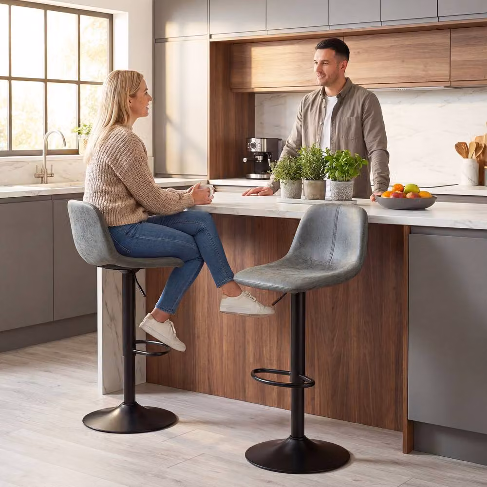 STILVORA Set of 2 Adjustable Swivel Bar Stools with Footrest in Green – 3