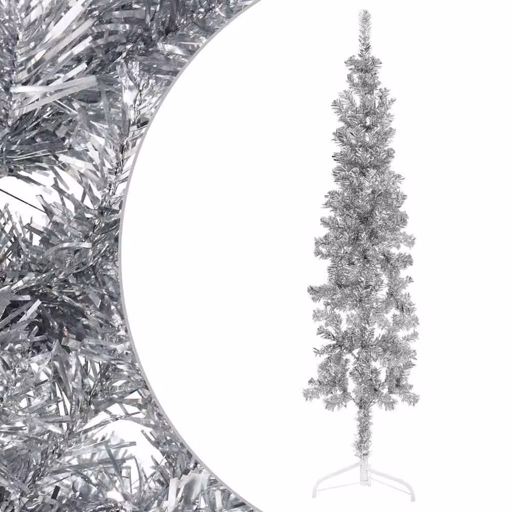 Berkfield Home Slim Artificial Half Christmas Tree with Stand, Silver, Height: 120 cm – 2