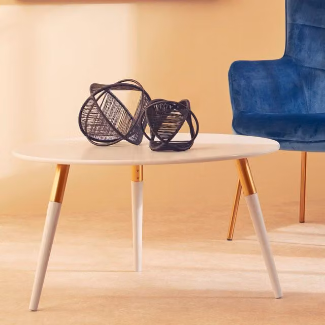 Orsina Round Coffee Table in Light Grey and Gold, W/D/H: 80 x 80 x 43 cm