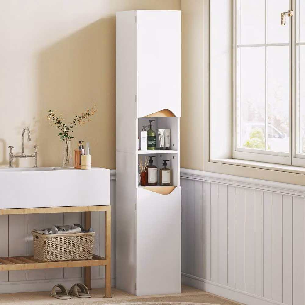 Wyld Haus Rasa Slim Tall Bathroom Storage Cabinet in White with 2 Doors and 2 Shelves – 3