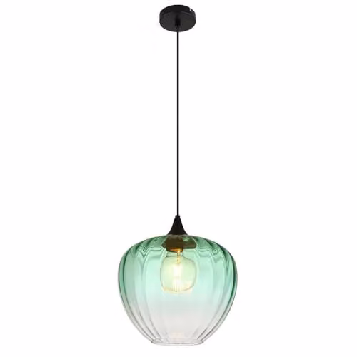 Globo Lighting Modern Round Suspended Pendant Light with Green Glass and Black Metal Finish, E27 – 1