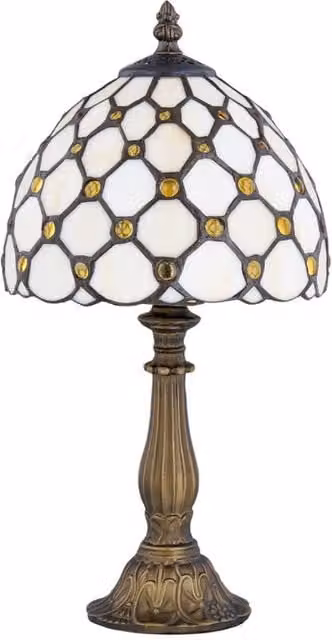 First Choice Lighting Nicolson Natural Tiffany Jewel Table Lamp in Bronze, Height: 37 cm