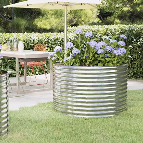 Bussandri Silver Steel Garden Planter Tub W: 100 cm, D: 100 cm, H: 68 cm – 2