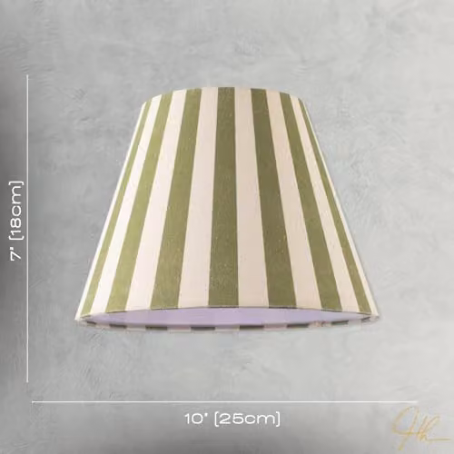Happy Homewares Green and Beige Linen Striped Coolie Lampshade with Fabric Inner, W: 18 cm, H: 25 cm – 3