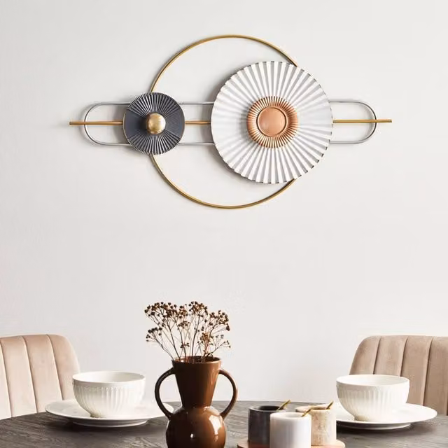 Wyld and Coco Geometric Abstract Metal Wall Decor in Multicolour and Gold, W: 80.0 cm, H: 43.0 cm