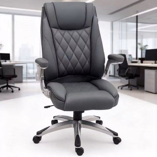 ERGOVEXA Executive Swivel Office Chair in Grey Faux Leather with Armrests