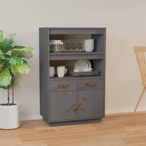 vidaXL Grey Rustic Solid Wood Pine Highboard W/D/H: 67 x 40 x 108.5 cm – 2