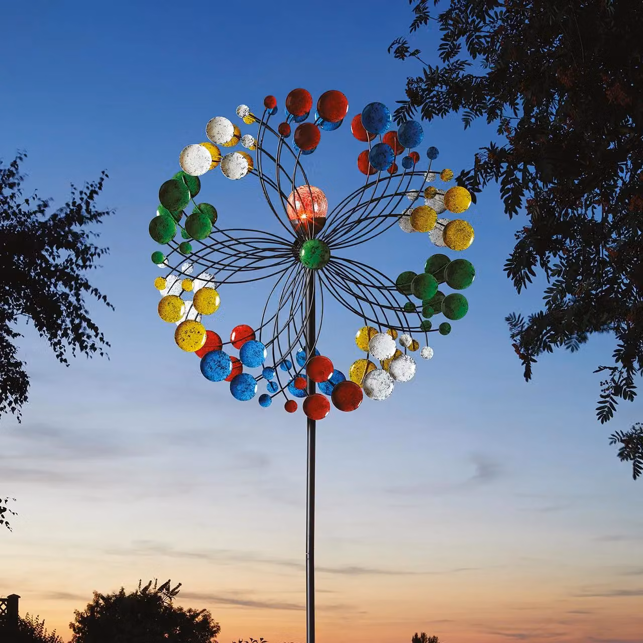 mysmartbuy Harlequin Illuminated Garden Wind Spinner with Solar Crackle Globe in Multicolour – 2