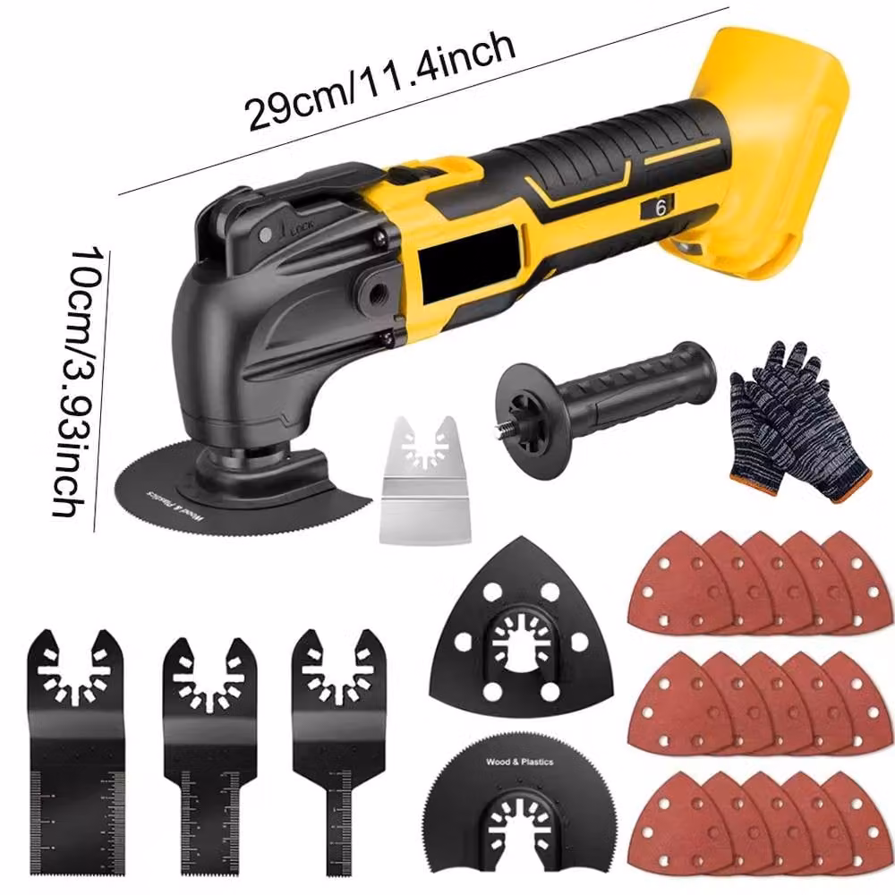 Hinsinc 6-Speed Multi Tool for DeWalt 18V 20V Brushless with LED and Rechargeable Battery, Yellow and Multicolour – 2