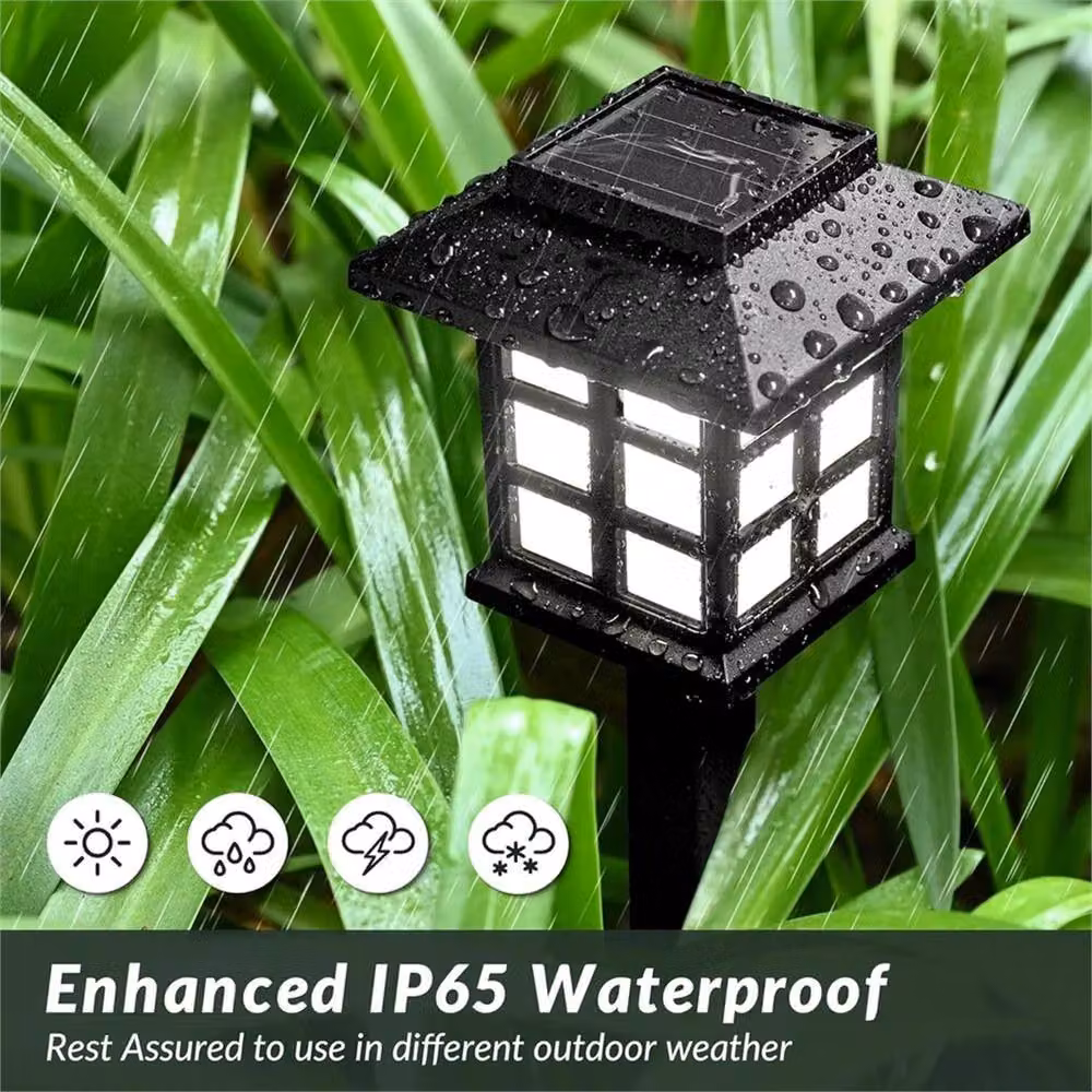 VOGREX 6 Pack Solar LED Garden Path Lights in Black with Cool White Illumination – 2