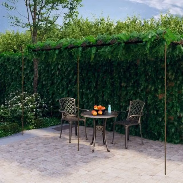 Berkfield Home Garden Antique Brown Metal Lean-to Pergola, W: 6 m, D: 3 m, H: 2.5 m – 1