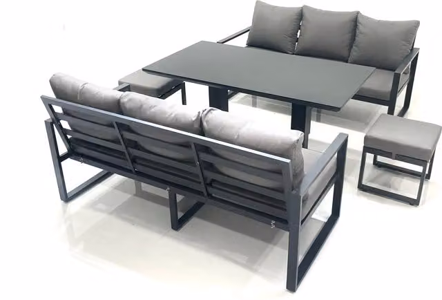 Fimous 8-Seater Aluminium Outdoor Garden Sofa Set with Adjustable Lift Table in Dark Grey