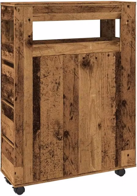 Berkfield Home Narrow Freestanding Bathroom Cabinet with Wheels in Old Wood Brown