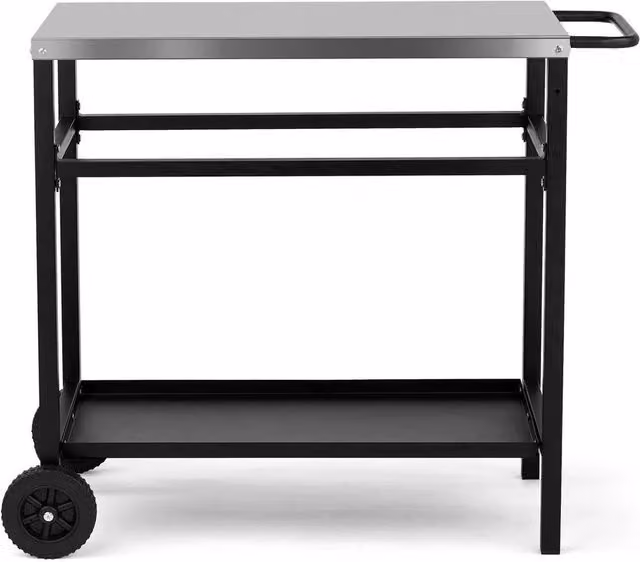 FLAVORA 2-Tier Wheeled Portable BBQ Prep Cart in Matt Black