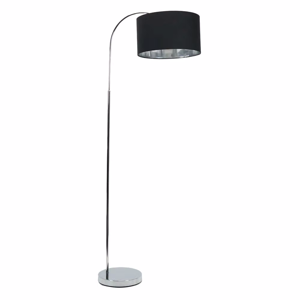 ValueLights Curva Chrome Arched Floor Lamp with Black Fabric Inner Drum Shade and Bulb Included – 2