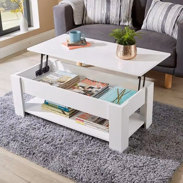Home Source Orlando White Lift-Up Coffee Table Storage Unit