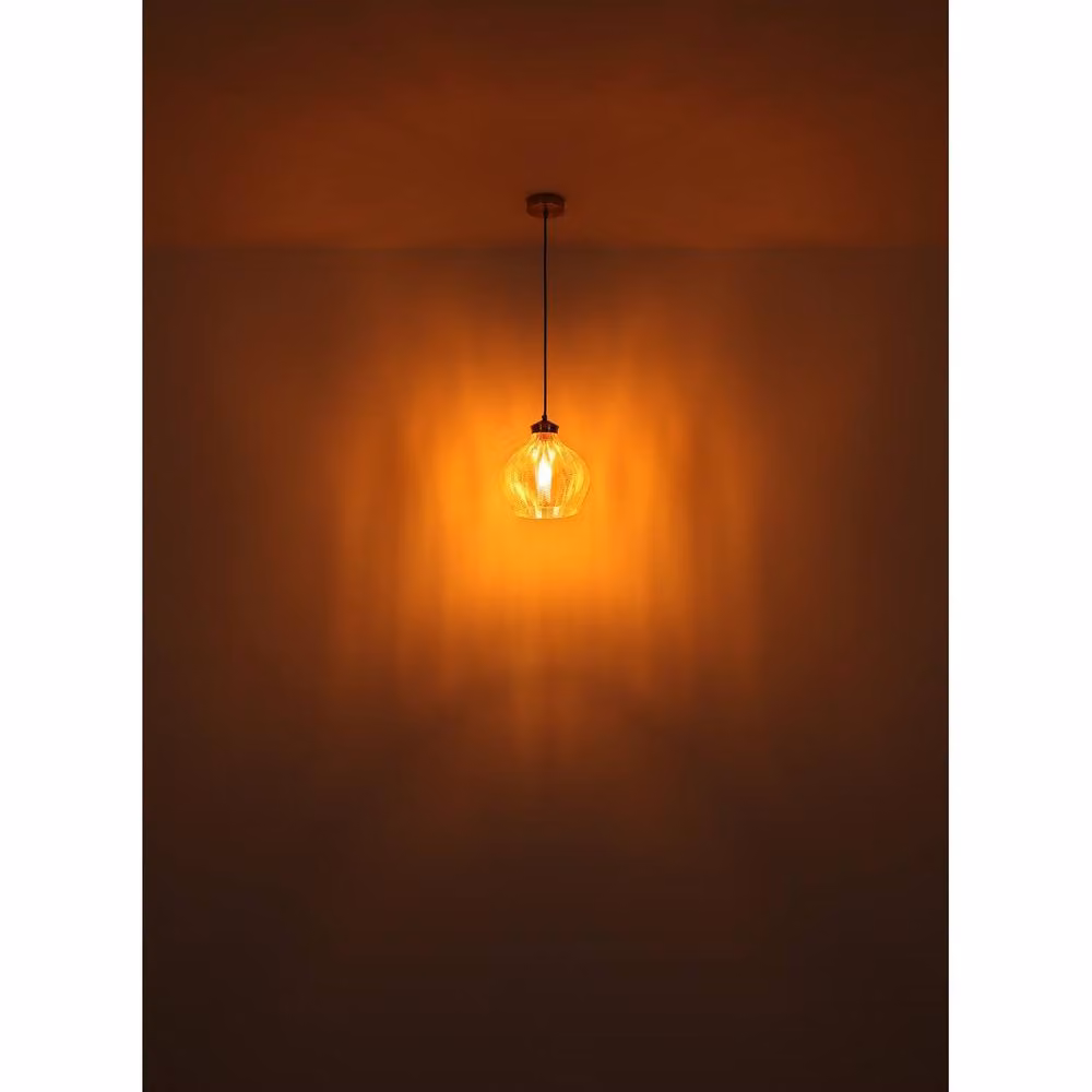 Netlighting Jessica Dome Pendant Light with Amber Glass Shade and Gold/Brass Finish, E27, Height Adjustable – 3