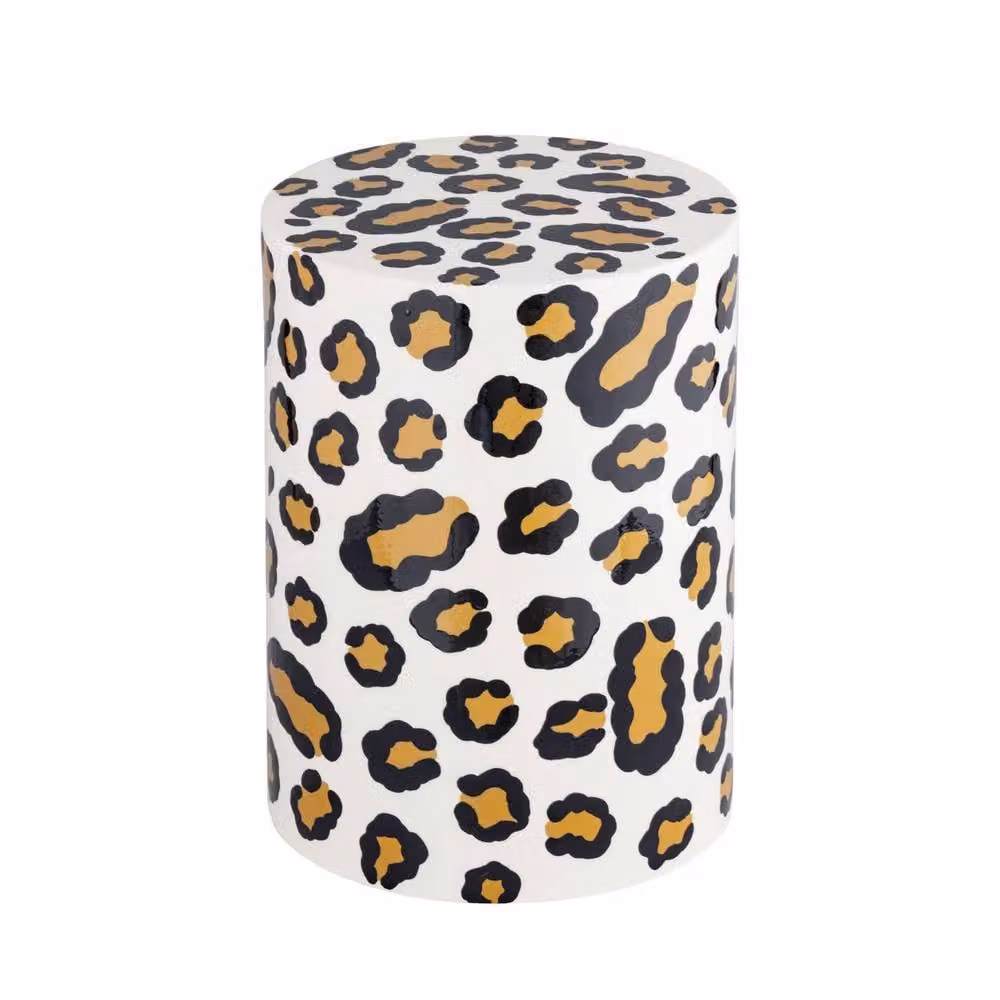 sweeek Modern Round Side Table in Beige Enameled Steel with Leopard Print – 2