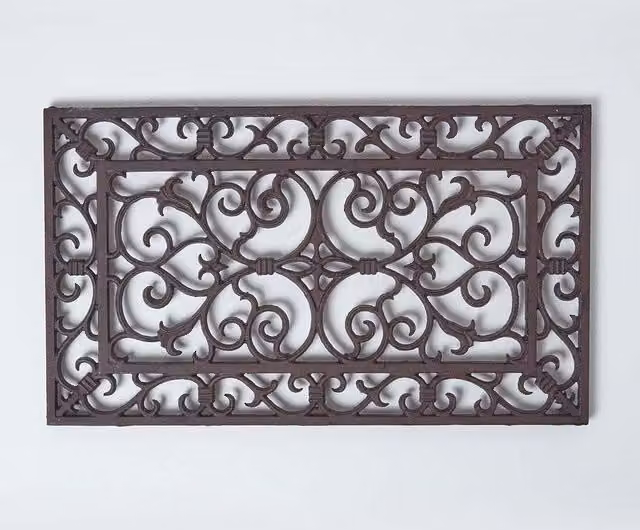 Homescapes Cast Iron Door Mat in Brown with Parisian Design, W: 58 cm, D: 34 cm