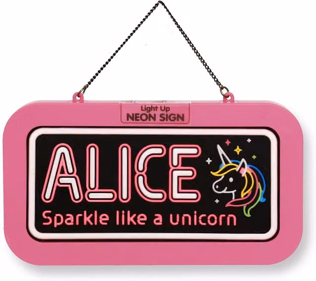 History & Heraldry Alice Pre-personalised Light-Up Neon Bedroom Sign in Pink