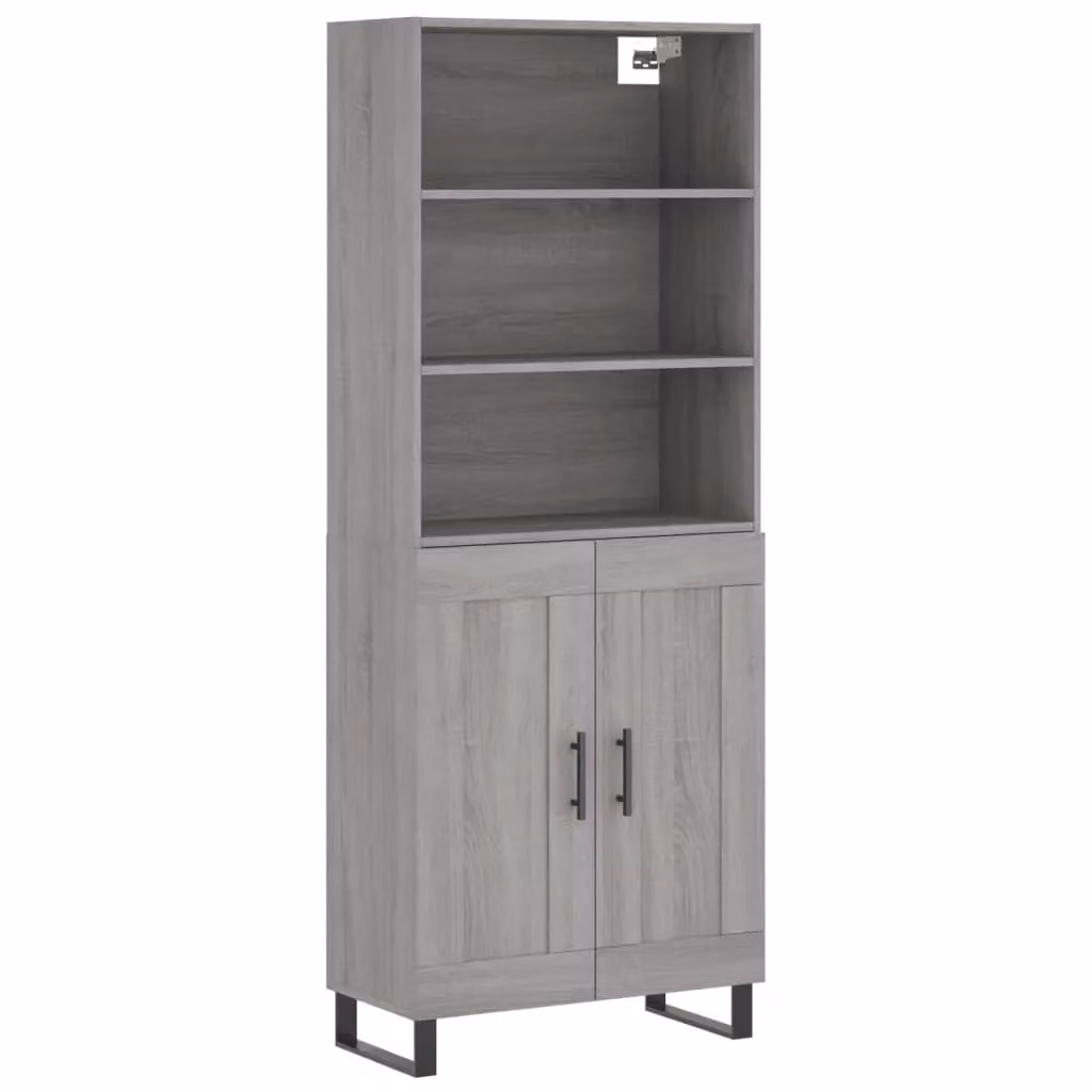 Berkfield Home Grey Sonoma Highboard with Hinged Doors and Internal Shelves, W/D/H: 69.5 x 34 x 180 cm – 2