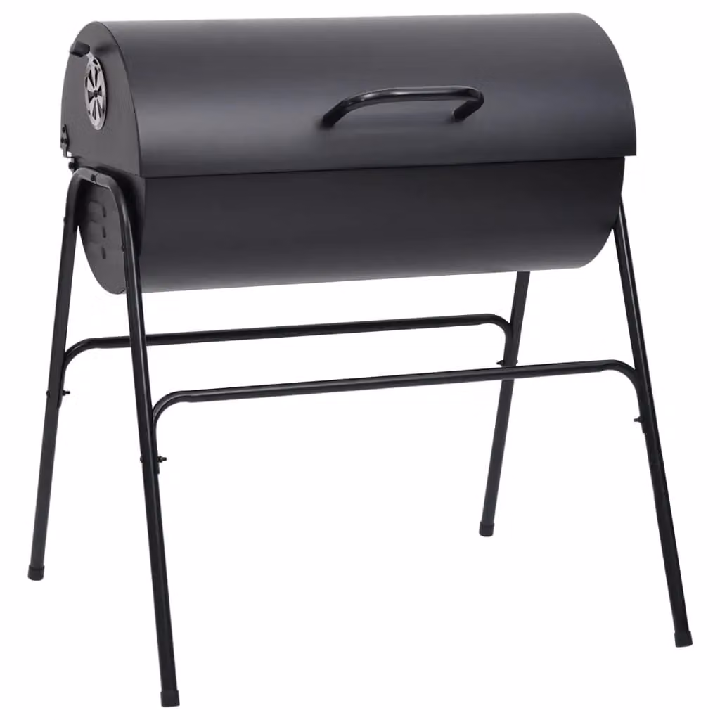 Berkfield Home Black Steel Barrel Charcoal Kettle Grill with 2 Cooking Grids and Warming Rack, W/D/H: 80 x 95 x 90 cm – 1