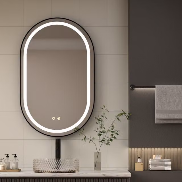 Livingandhome Dimmable Oval LED Wall Mounted Bathroom Mirror in Black