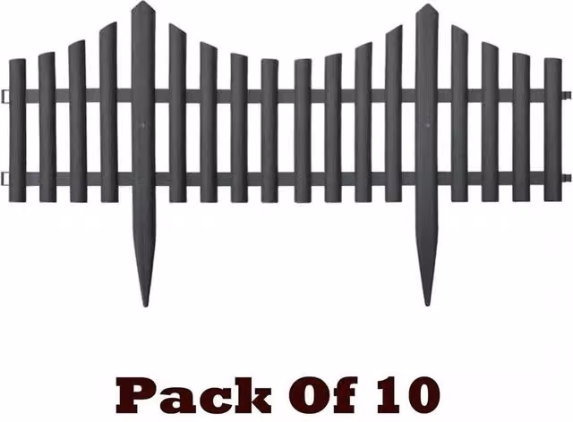 NESTLUNE Black Wood Garden Edging Fence, 10 Pieces, W: 100 cm, H: 15 cm