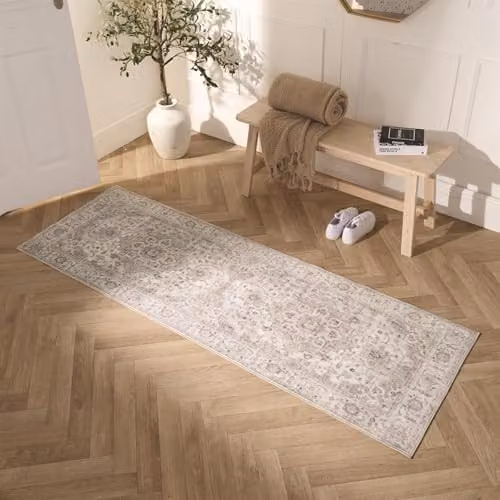 OHS Vintage Washable Non-Slip Rug Runner in Beige, W: 66 cm, L: 200 cm – 1