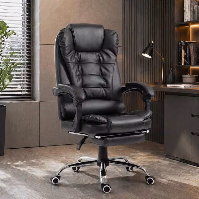 STILVORA Black Synthetic Leather Executive Office Chair with Headrest and Armrests