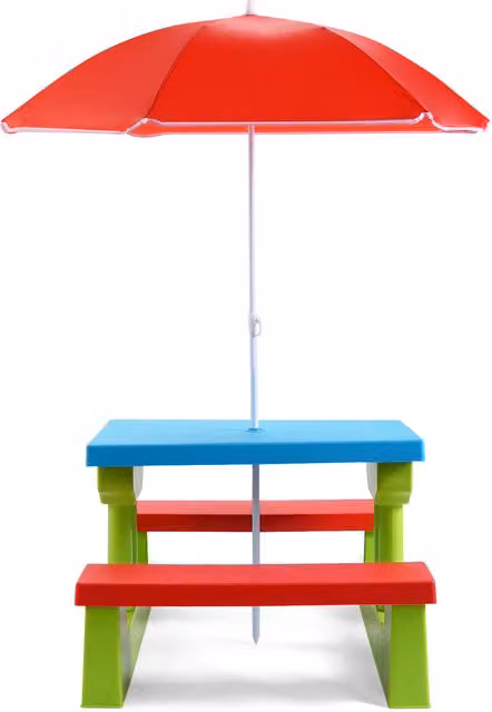 Costway Red and Multicolour Plastic Kids Picnic Table for Garden or Childrens Room