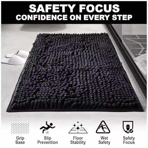 GAVENO CAVAILIA Black Chenille Microfibre Bath Mat, W/D: 50 x 80 cm – 13
