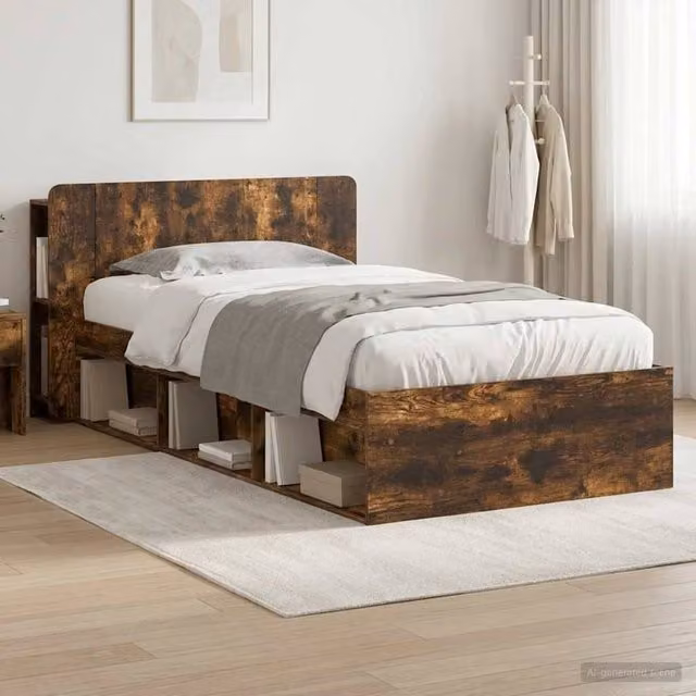 Berkfield Home Modern Bed Frame with Storage Drawers in Smoked Oak Brown, W/D/H: 75 x 190 x 80 cm – 1