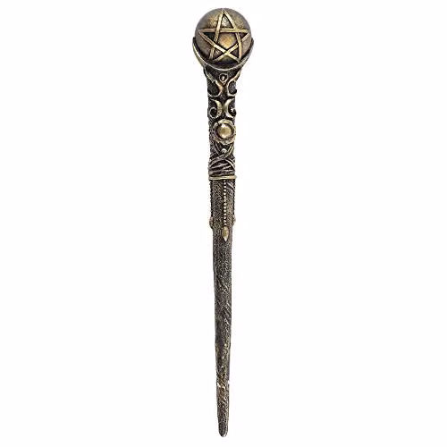 Something Different Bronze Pentagram Wand, Antique Geometric Design, H 24 cm x W 3 cm