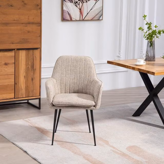 Artemis Home Set of 2 Brown and Beige Striped Fabric Upholstered Dining Chairs with Armrests