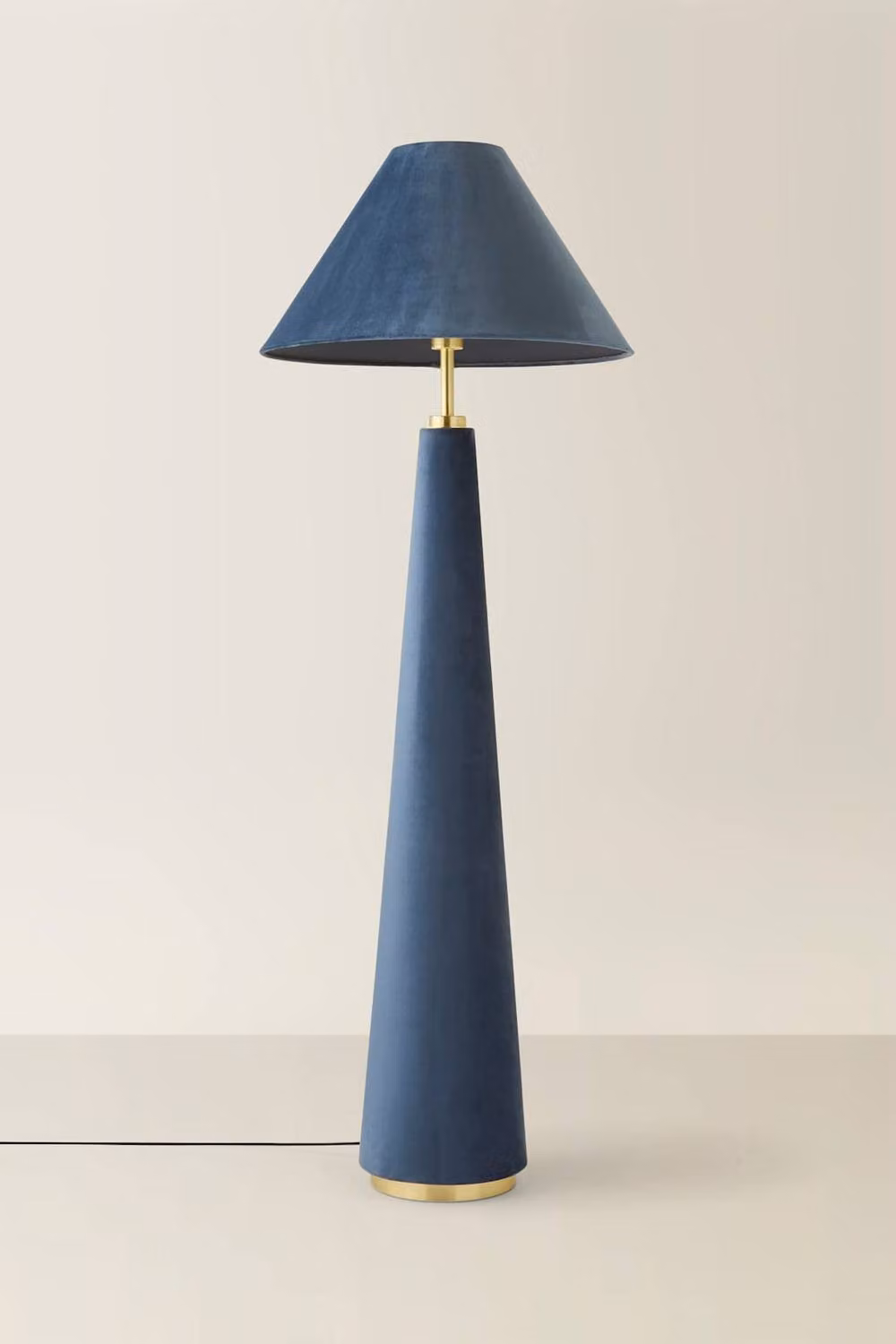ValueLights Martha Conical Fabric Midi Floor Lamp in Blue with Gold/Brass Details and Bulb Included – 3