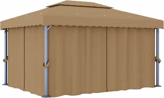 Berkfield Home Aluminium Gazebo with Curtains, Beige, W: 400 cm, D: 300 cm – 1