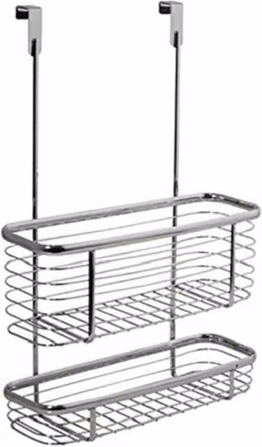 PAWNORA 2 Tier Wide Metal Over Door Hanging Caddy Basket in Silver