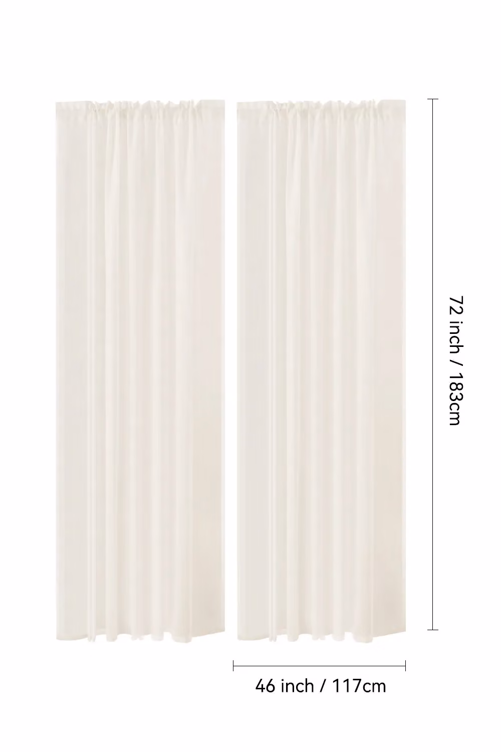 Living and Home 2-Pack Ivory White Sheer Voile Rod Pocket Curtains, W: 117 cm, H: 183 cm – 2