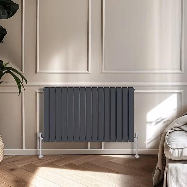 Right Radiators Double Panel Flat Panel Horizontal Radiator in Anthracite, H: 60 cm, W: 102 cm