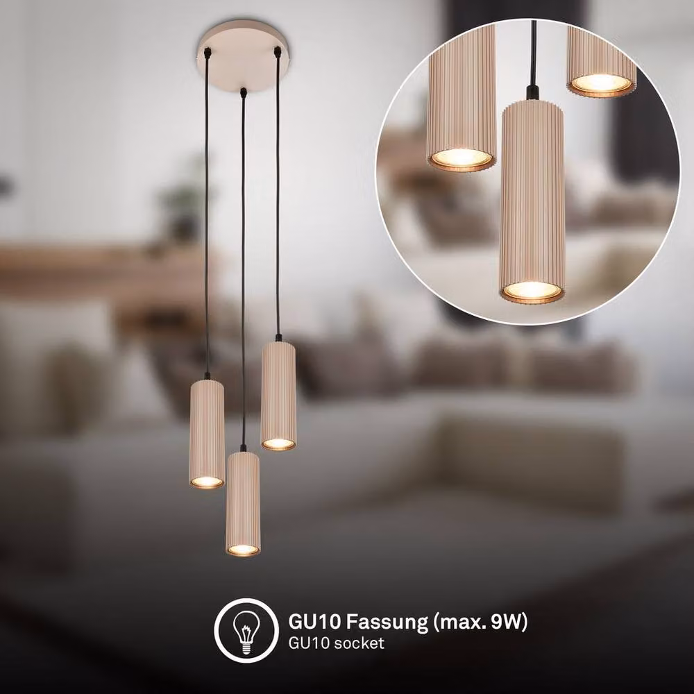 Briloner Beige Modern 3-Light Height Adjustable Pendant Light for GU10 Bulbs – 2