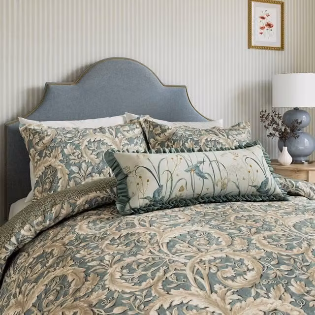 Sanderson x National Trust Tilia Lime Single Duvet Cover Set, Petrol Blue Floral Cotton Percale, W: 180 cm, H: 200 cm